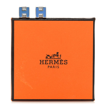 Hermes Palladium Lacquered Cage d'H Earrings Bleu Transat 7 of 7