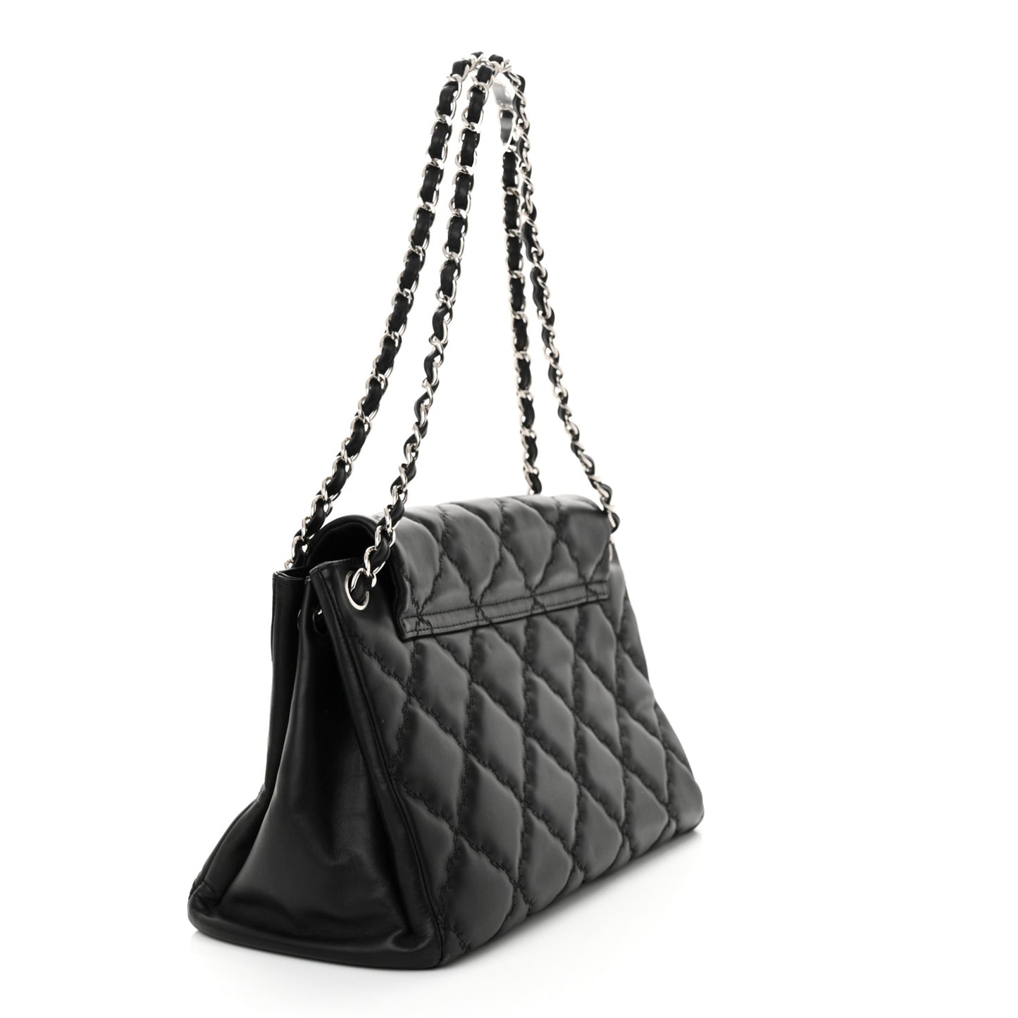 Calfskin Double Stitch Large Hamptons Flap Bag Black