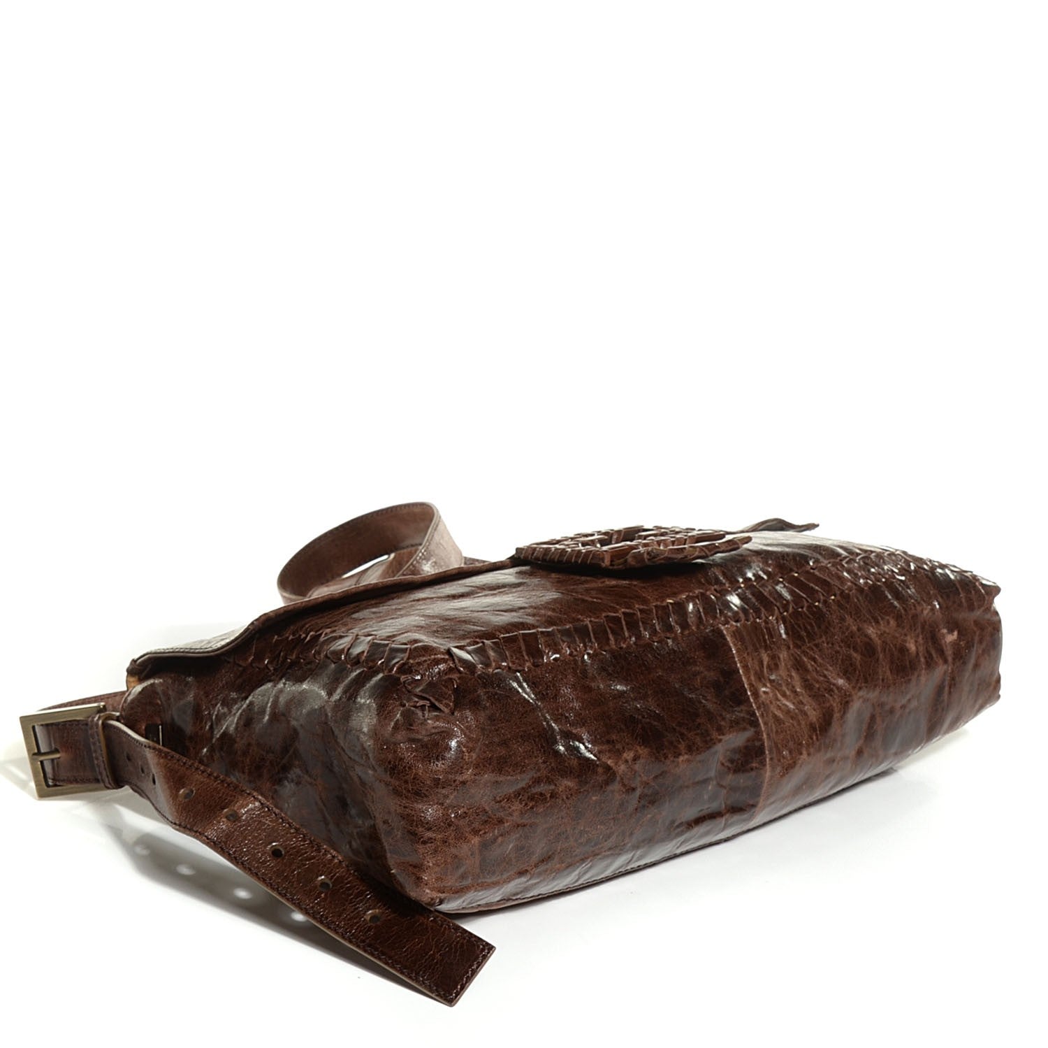 Fendi Glazed Calfskin Maxi Whipstitch Baguette Marrone 4 of 7