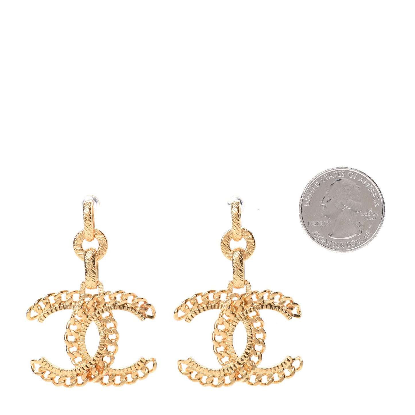 Metal CC Chain Drop Earrings Gold