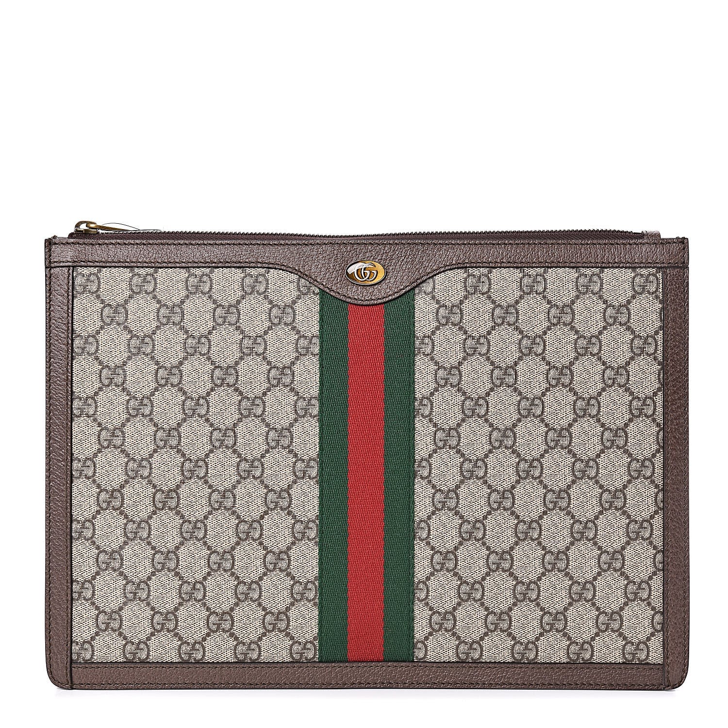 Gucci GG Supreme Monogram Web Ophidia Portfolio Pouch Beige New Acero 1 of 7
