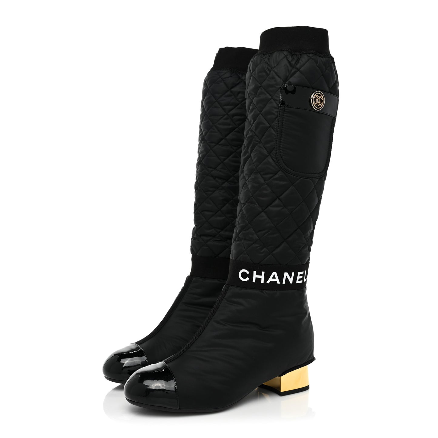 Mixed Fibers Lambskin Patent Calfskin Convertible High Boots 37 Black
