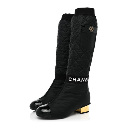 Chanel Mixed Fibers Lambskin Patent Calfskin Convertible High Boots 37 Black 6 of 16