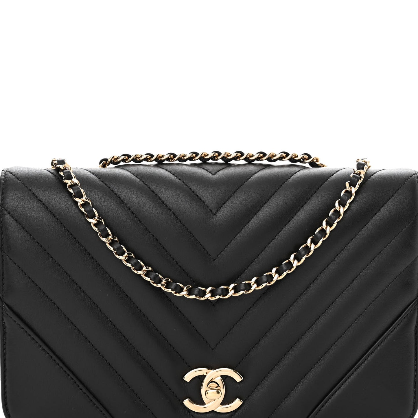 Calfskin Chevron Quilted Medium Statement Flap Black