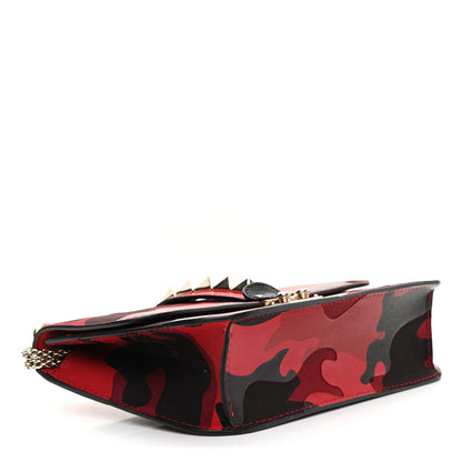 Valentino Garavani Nappa Canvas Camouflage Medium Glam Lock Rockstud Flap Red 3 of 9