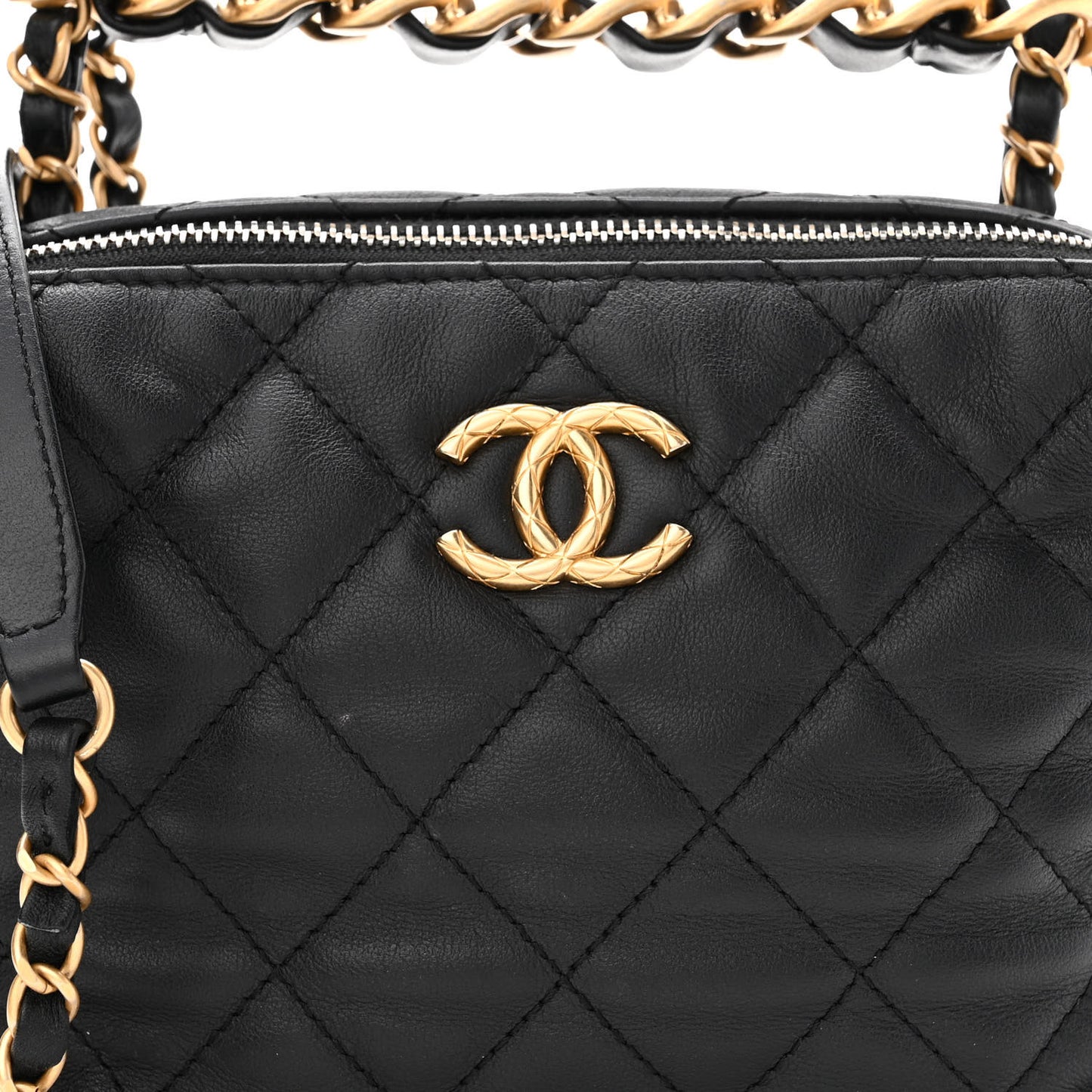 Calfskin Quilted Mini Bowling Bag Black