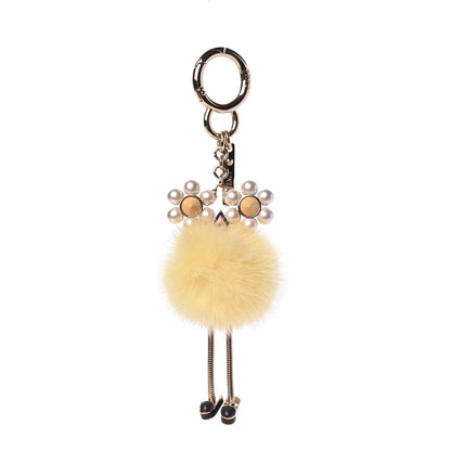 Fendi Mink Fur Pearl Chick Pom Pom Bag Charm Yellow 1 of 4