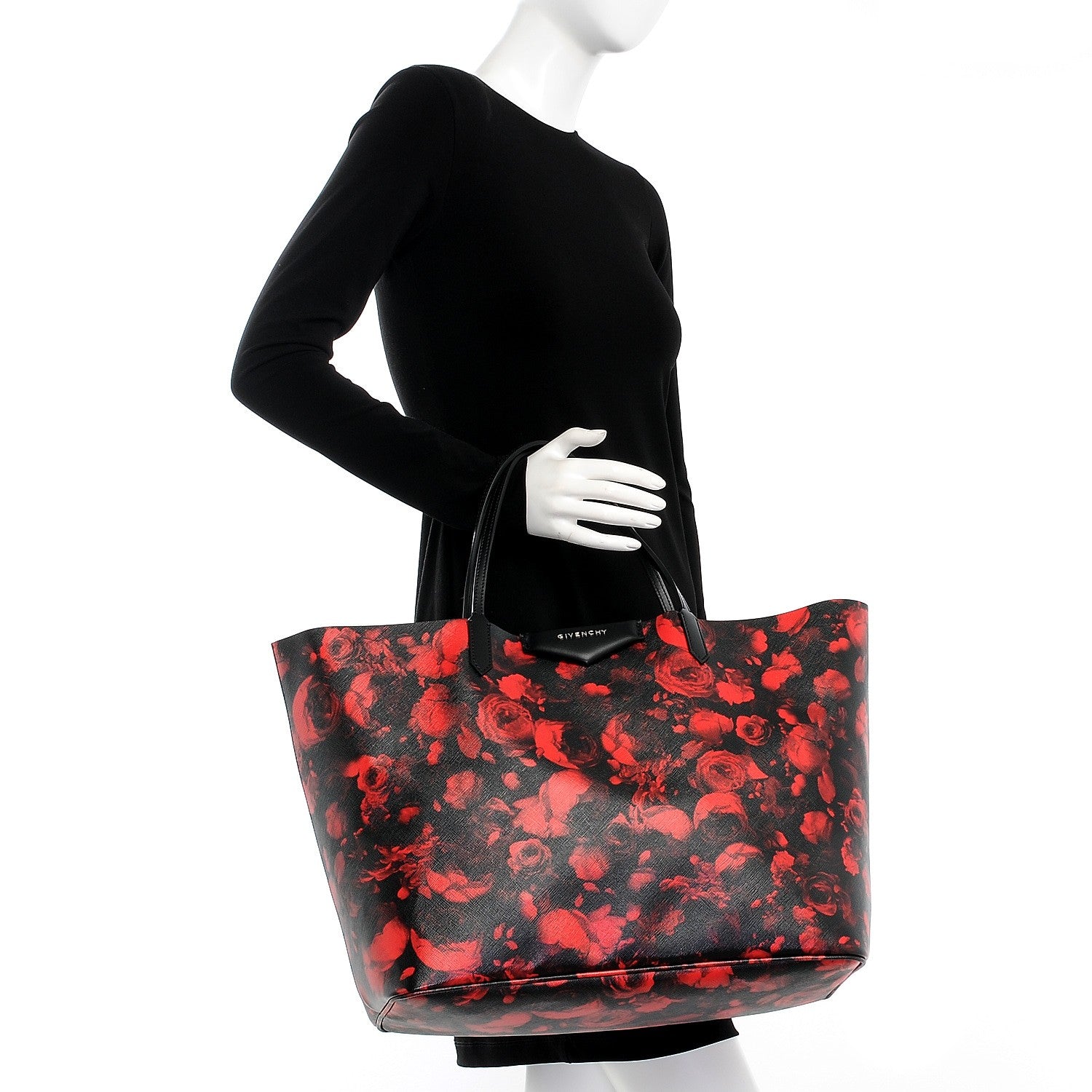 Givenchy Textured Coated Canvas Floral Print Large Antigona Tote Black Red 2 of 7