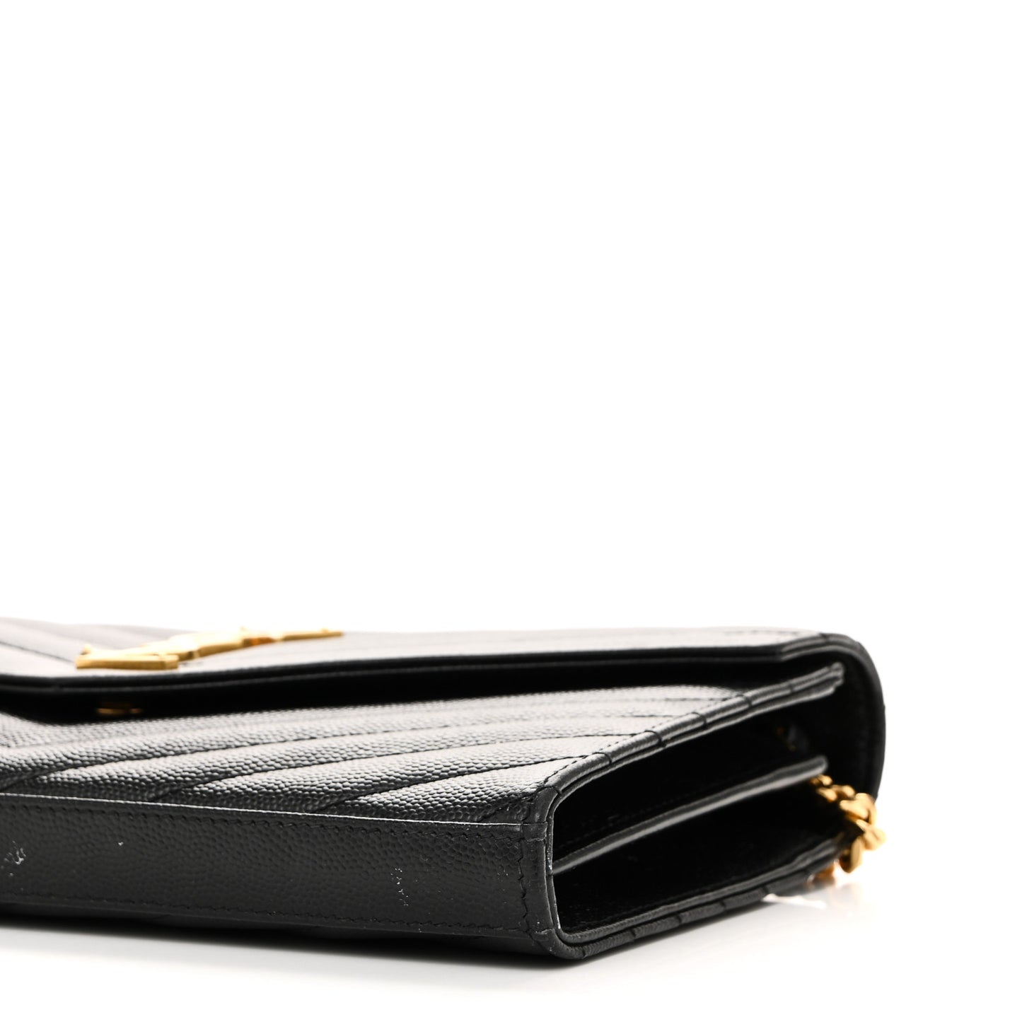 Grain De Poudre Matelasse Chevron Monogram Chain Wallet Black