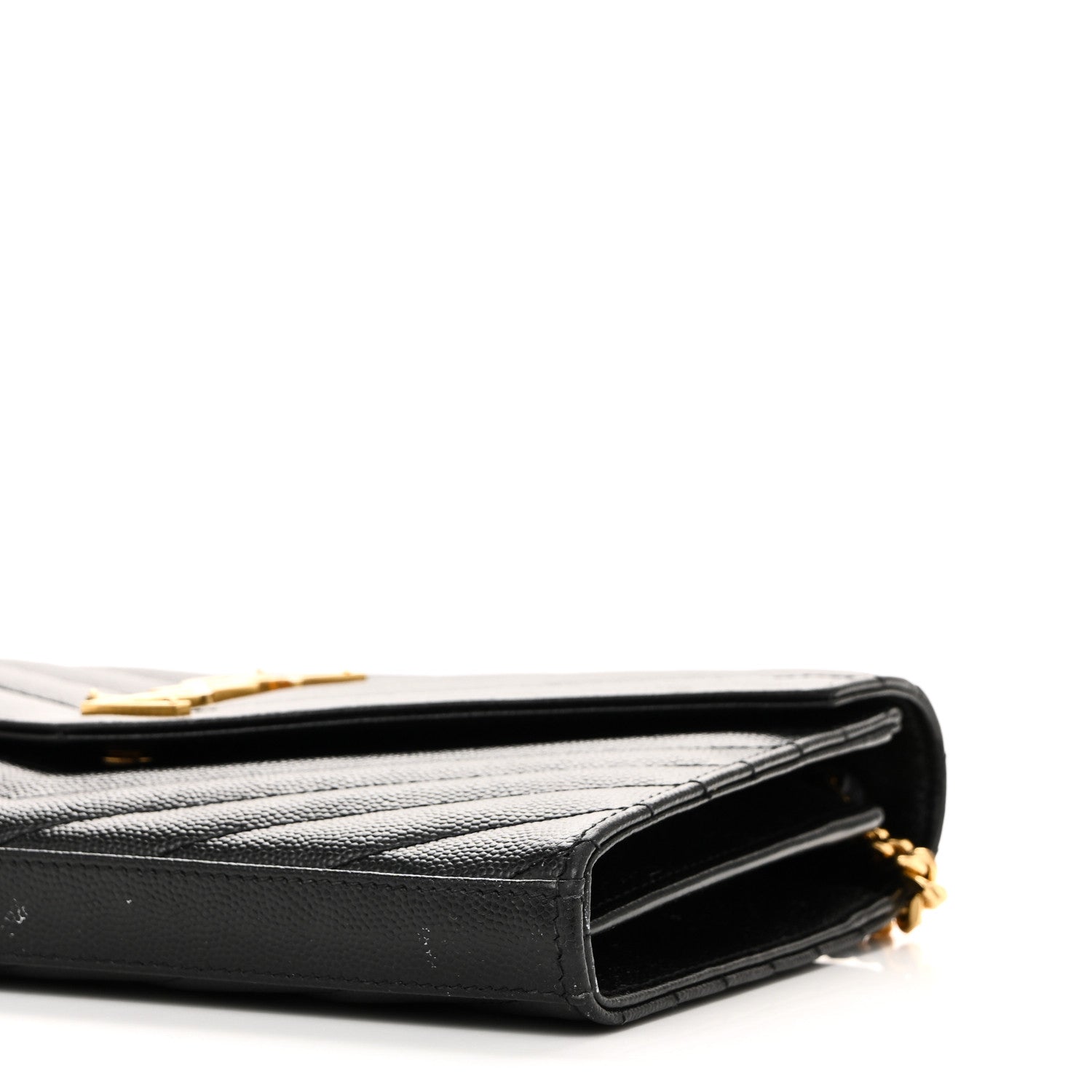 Saint Laurent Grain De Poudre Matelasse Chevron Monogram Chain Wallet Black 10 of 11