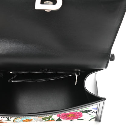 Balenciaga X GUCCI Canvas Boarded Plutone Calfskin Flora Logo Print Small Hourglass Top Handle Bag White Multicolor Black 5 of 9