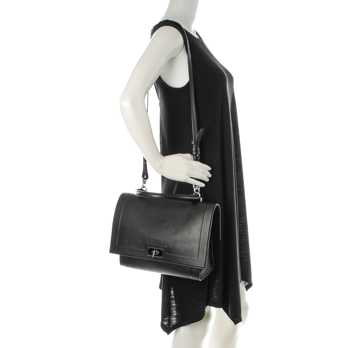 Grained Calfskin Small Shark Lock Satchel Black