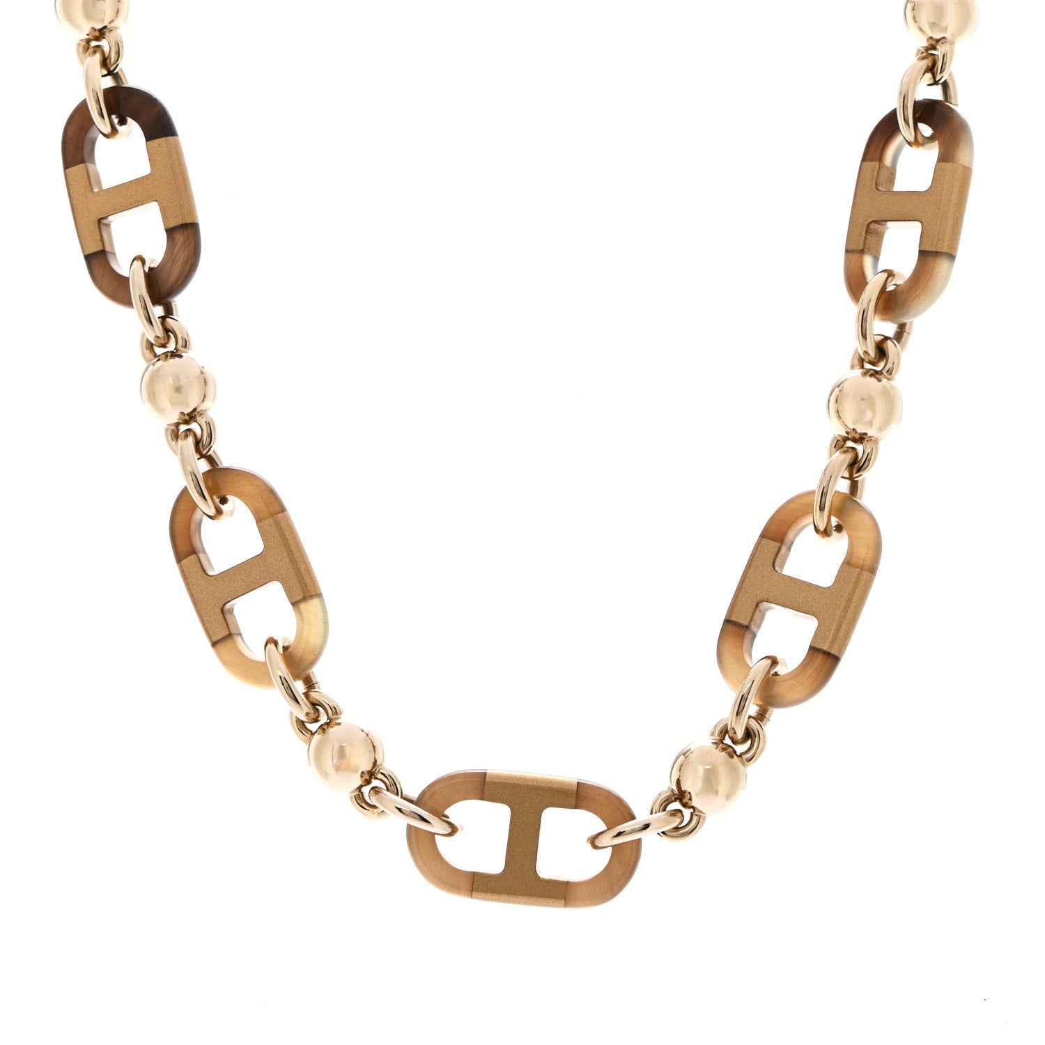 Hermes Buffalo Horn Lacquer Chaine D'Ancre Necklace Black Gold 1 of 7