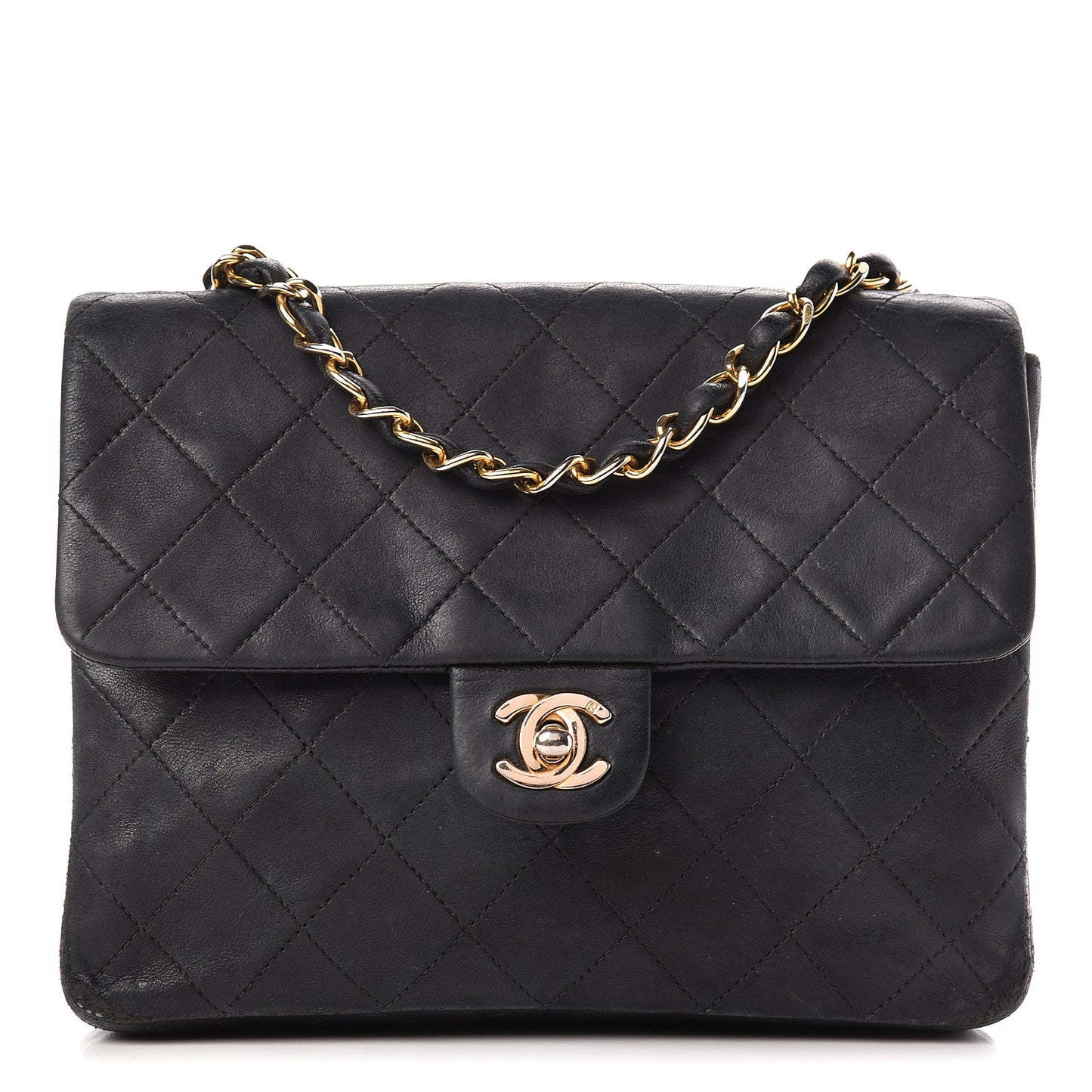 Lambskin Quilted Mini Square Flap Black