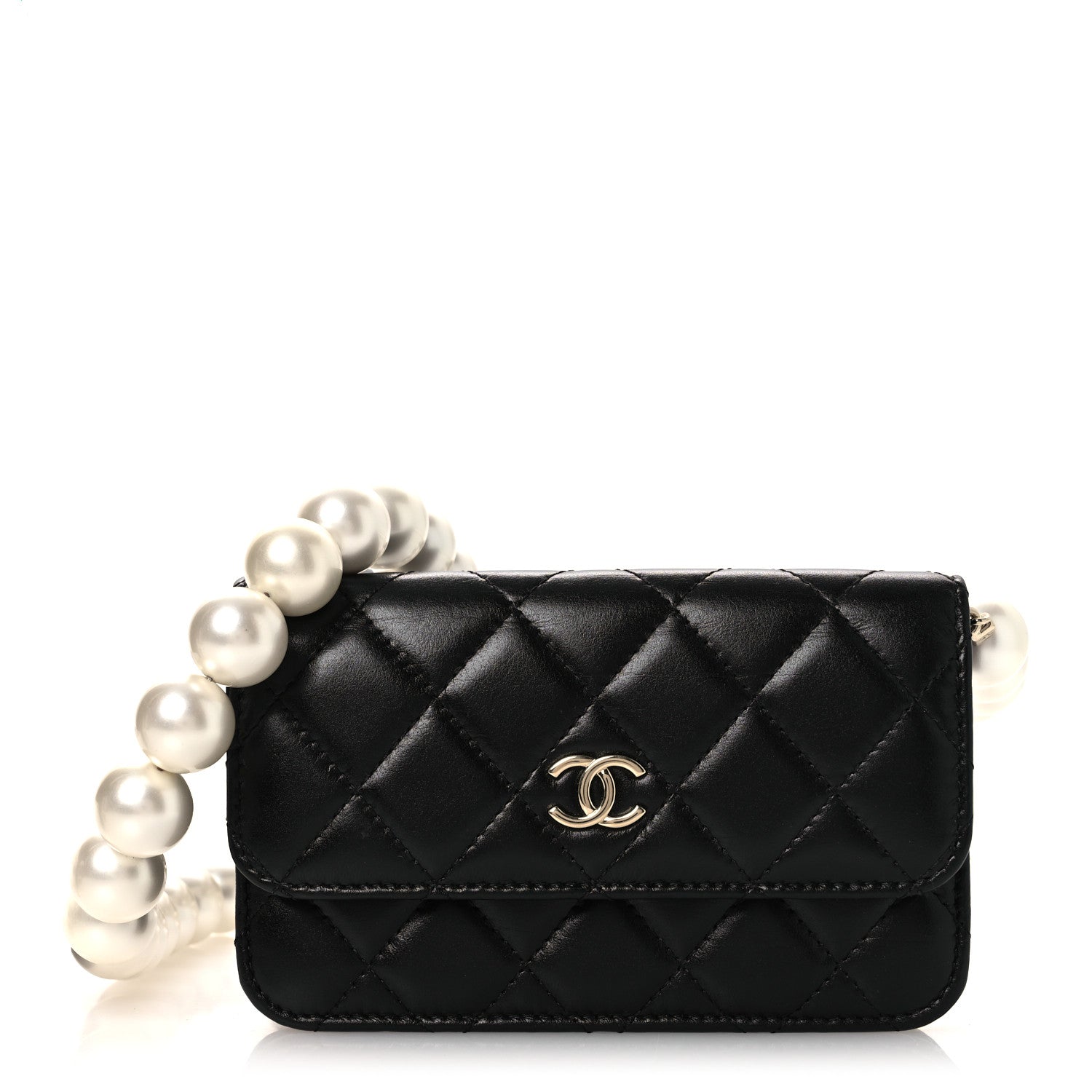 Chanel Calfskin Quilted Mini Maxi Pearls Wallet On Chain WOC Black 1 of 12
