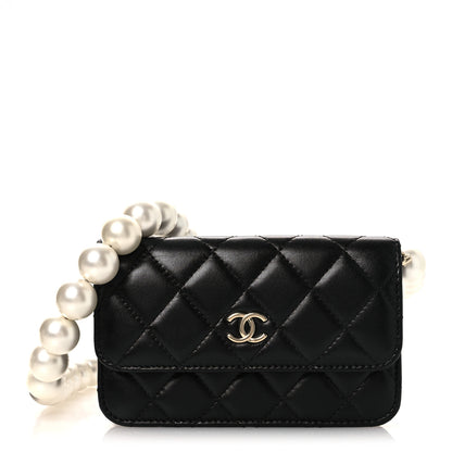 Chanel Calfskin Quilted Mini Maxi Pearls Wallet On Chain WOC Black 1 of 12