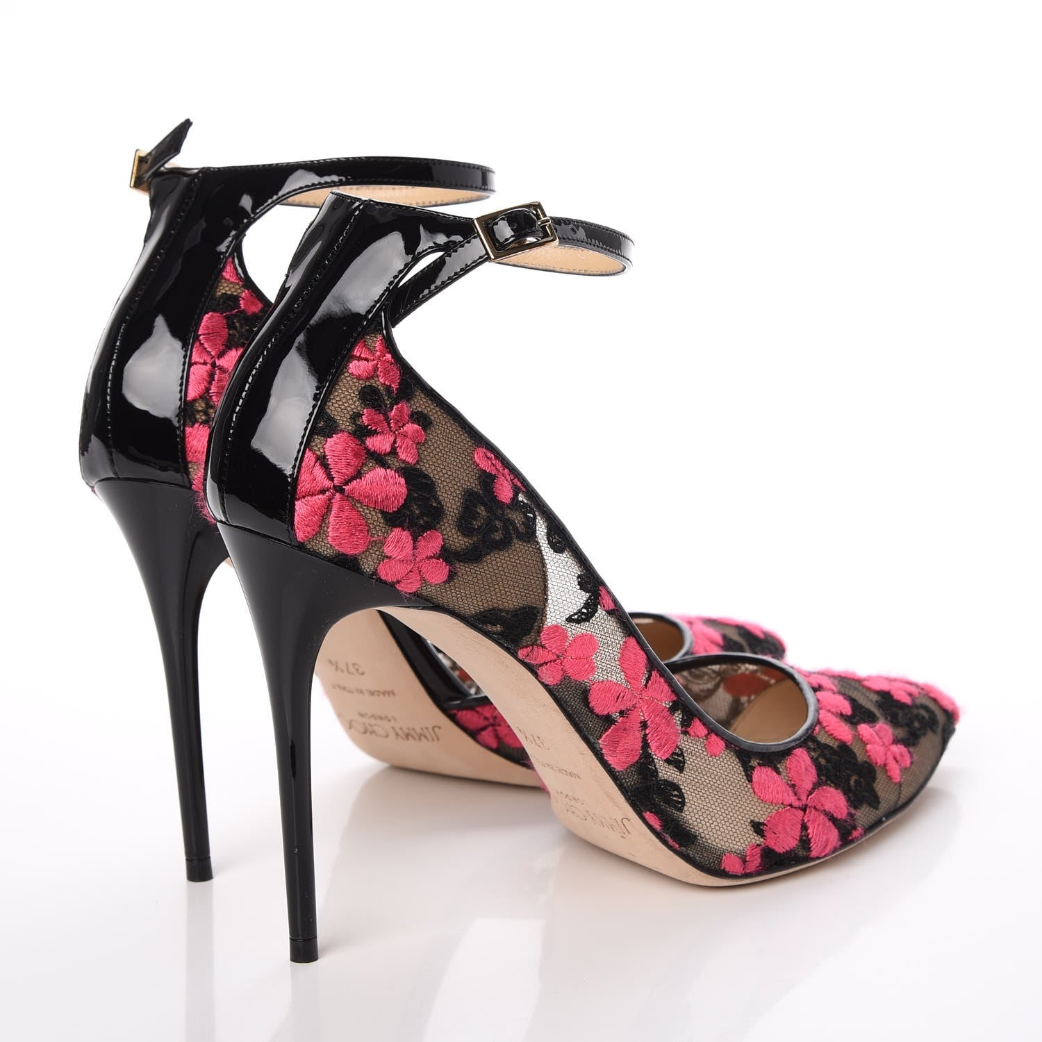 Jimmy Choo Flower Embroidered Lace Lucy 100 Pumps 37.5 Black Dahlia 4 of 16