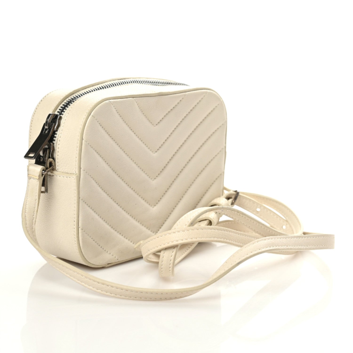 Saint Laurent Sheepskin Chevron Small Camera Bag White 3 of 9