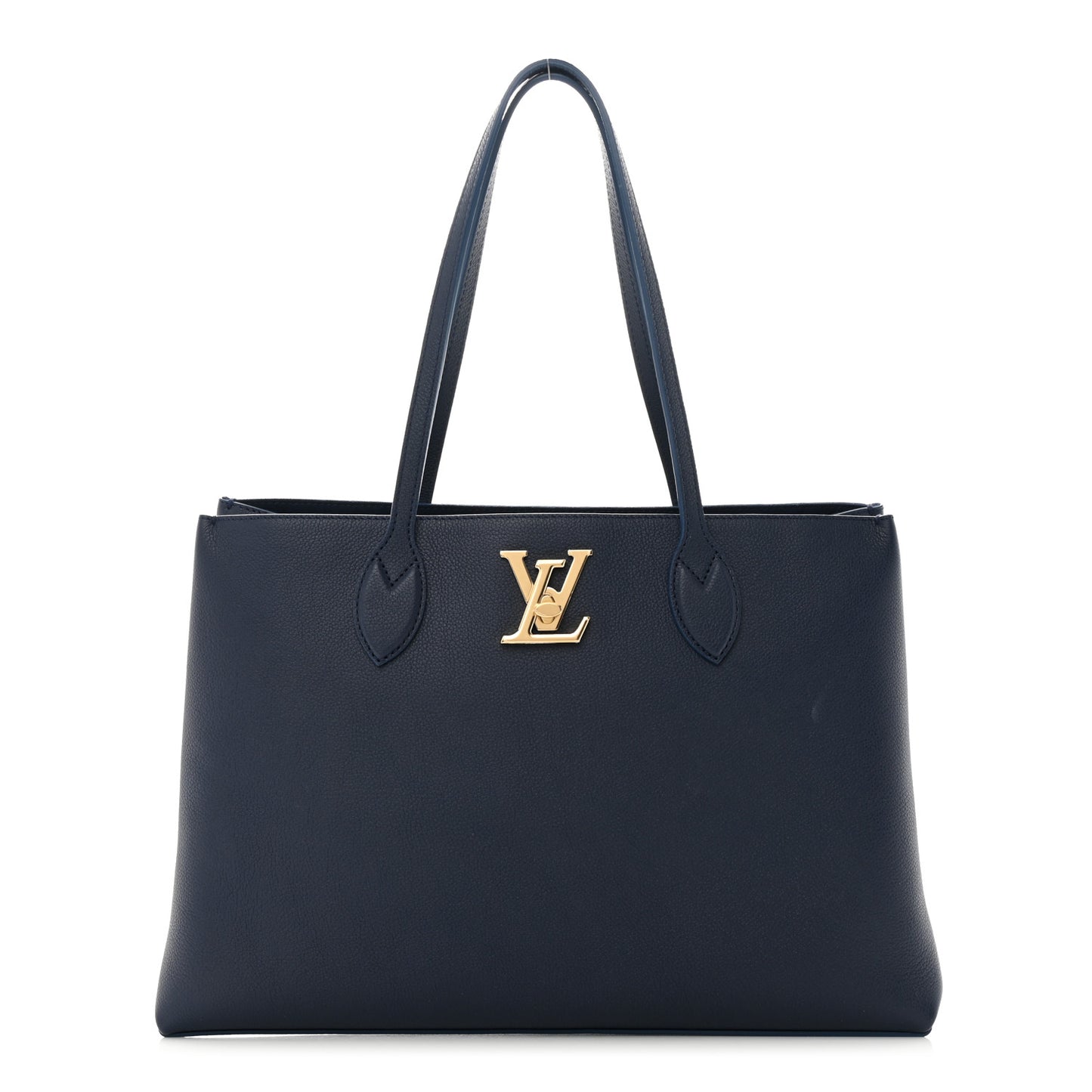 Grained Calfskin Lockme Shopper Navy