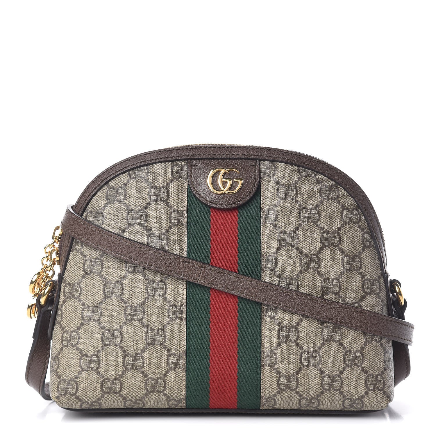 Gucci GG Supreme Monogram Textured Dollar Calfskin Web Small Ophidia Dome Shoulder Bag Beige Ebony New Acero 1 of 11