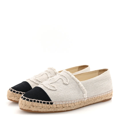 Chanel Linen CC Espadrilles 39 Beige Black 4 of 9