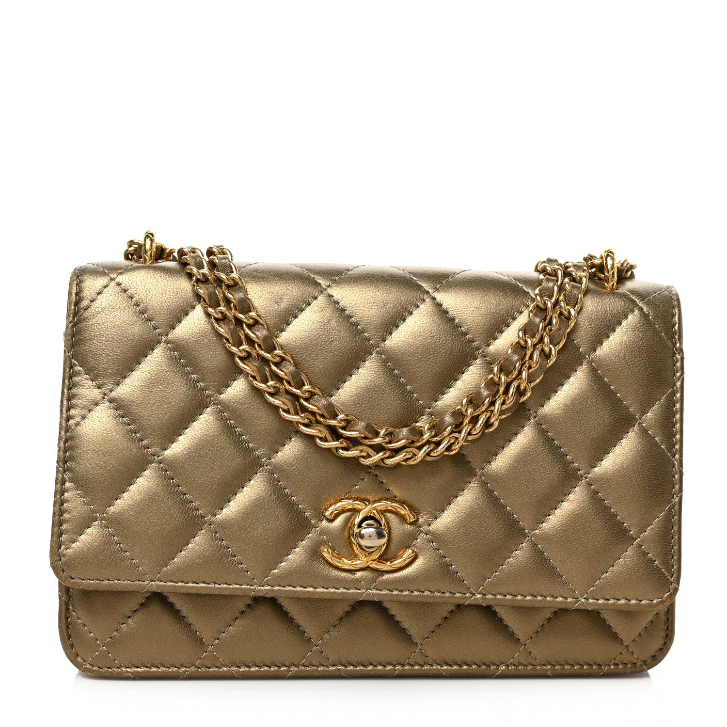 Chanel Metallic Lambskin Quilted CC Wallet On Chain WOC Gold 1 of 9