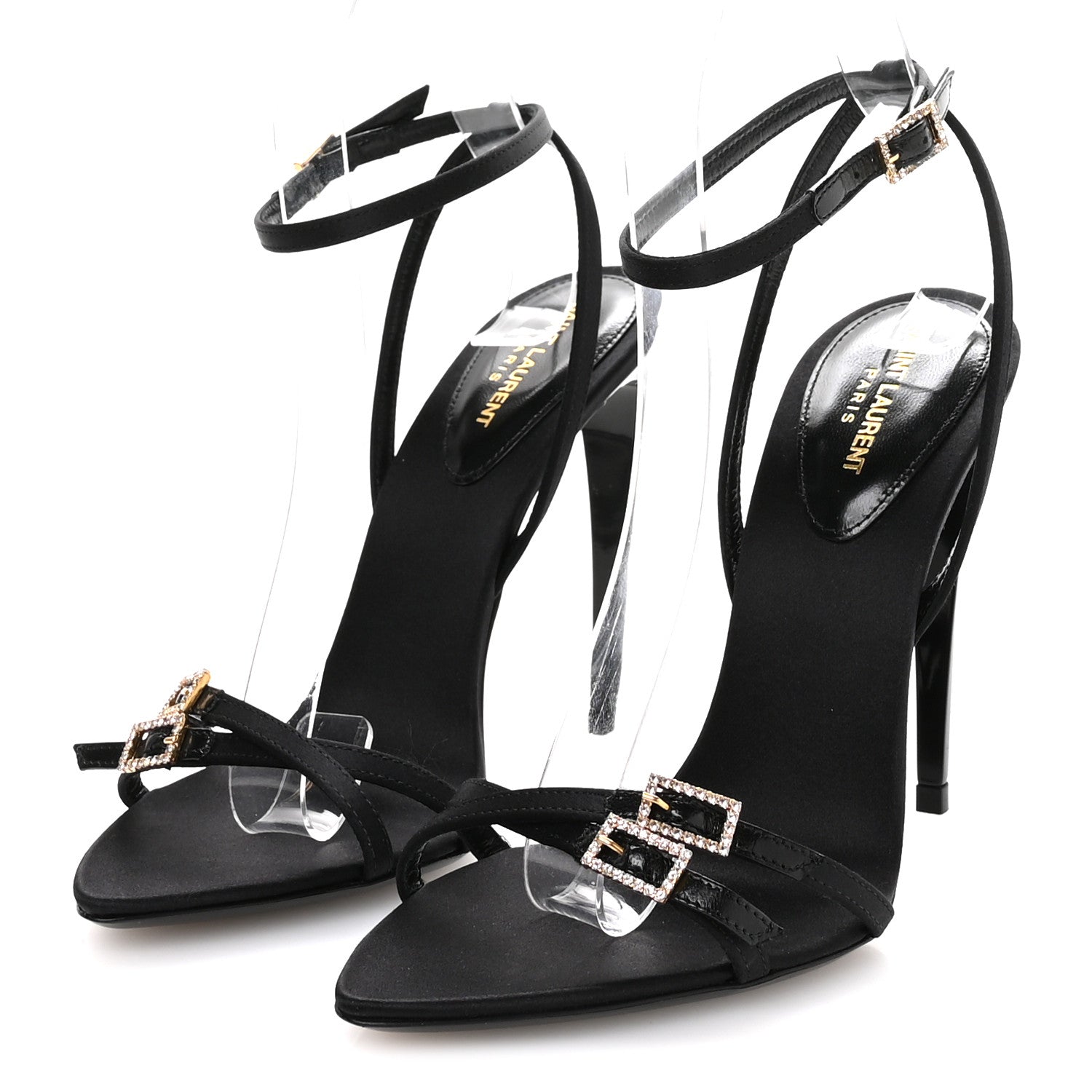 Saint Laurent Calfskin Satin Crystal Gippy 110 Sandals 36.5 Black 4 of 8