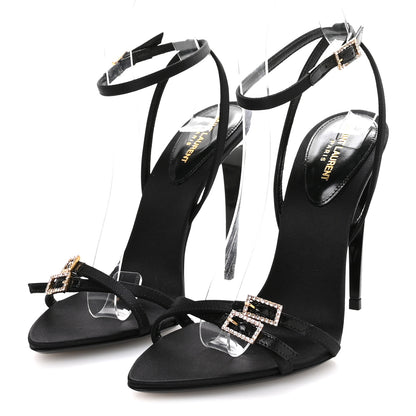 Saint Laurent Calfskin Satin Crystal Gippy 110 Sandals 36.5 Black 4 of 8
