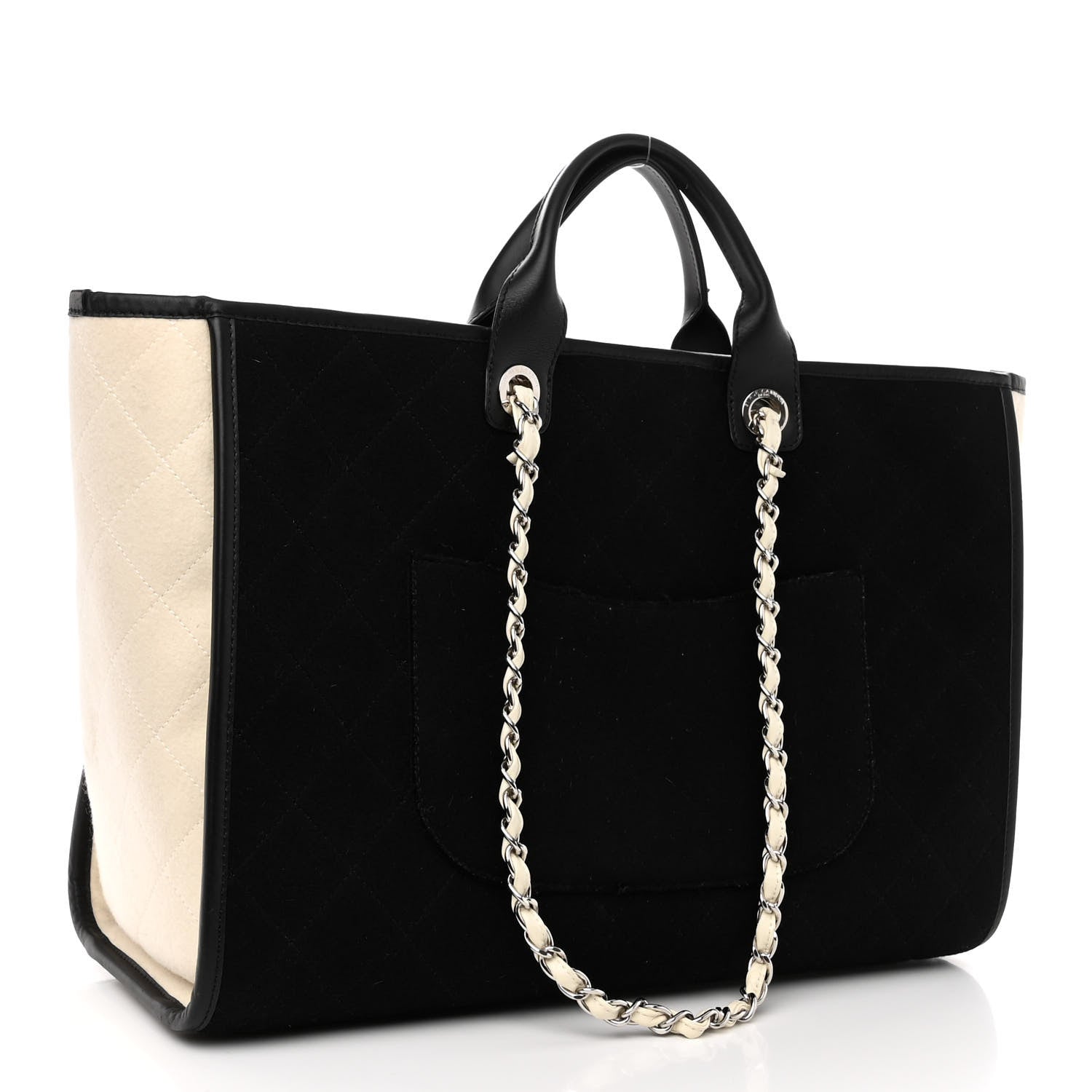 Chanel Wool Felt Calfskin Large Deauville Tote Black White 2 of 10