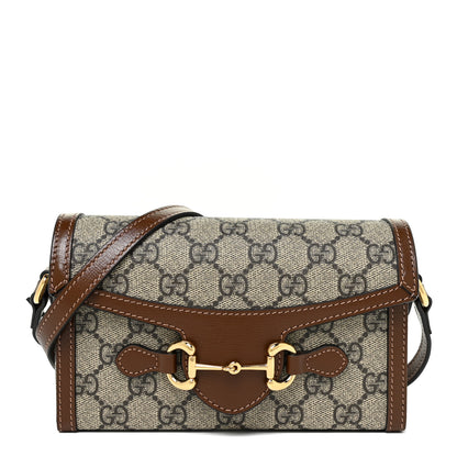 Gucci GG Supreme Monogram Mini Horsebit 1955 Shoulder Bag Beige Brown Sugar 1 of 10