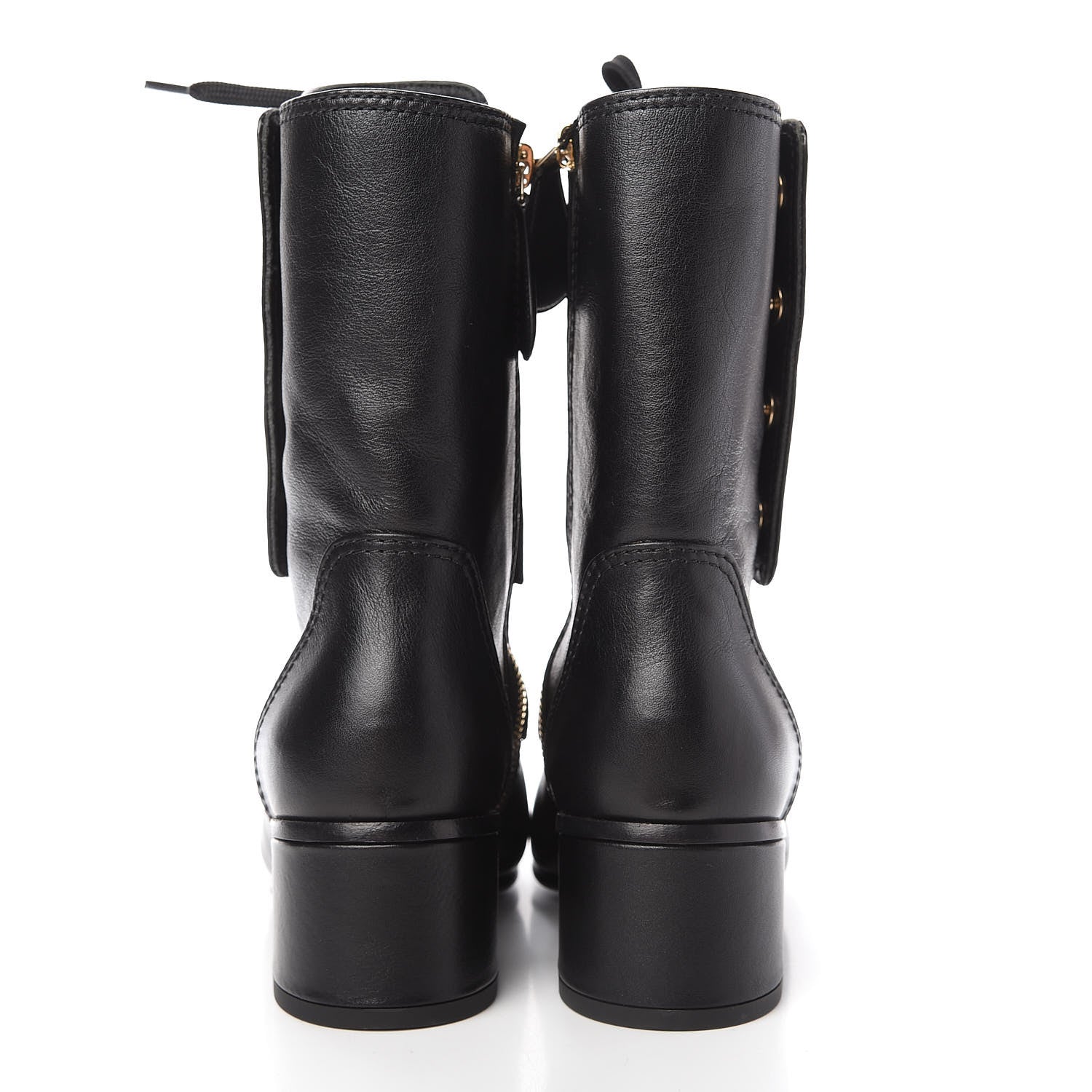 Chanel Calfskin Patent Cap Toe CC Lace Up Boots 36 Black 6 of 10
