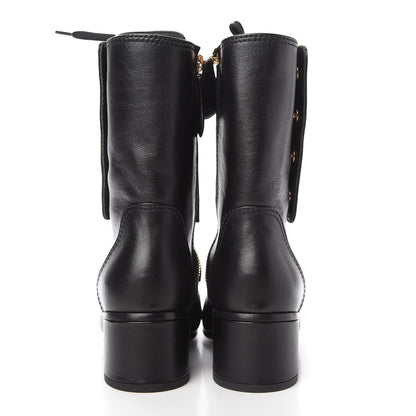 Chanel Calfskin Patent Cap Toe CC Lace Up Boots 36 Black 6 of 10