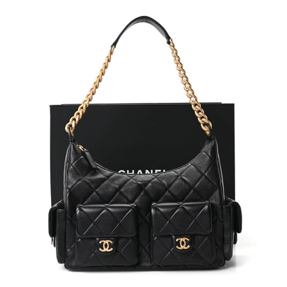 Chanel Shiny Lambskin Quilted Large Trendy Pockets Hobo Black 10 of 10