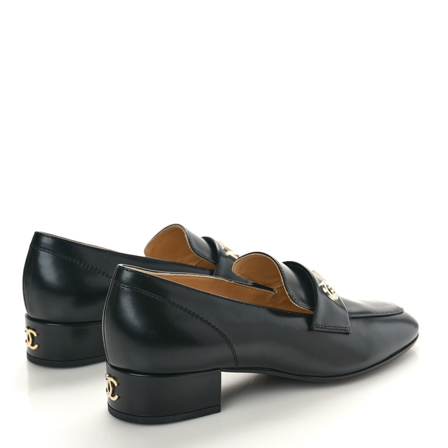 Chanel Shiny Calfskin Logo Loafers 36 Black 4 of 10