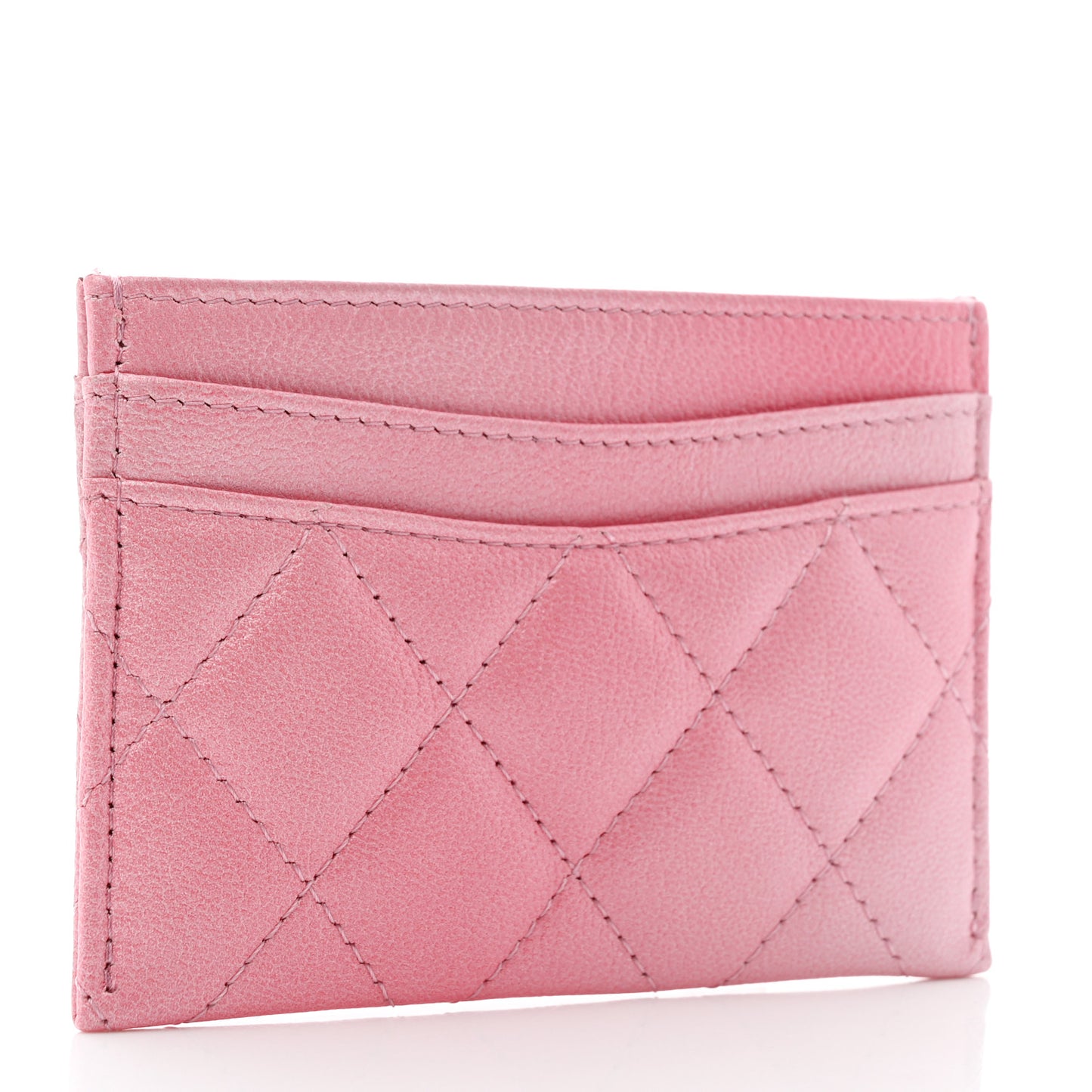 Cloudy Pearly Goatskin Quilted Card Holder Pink