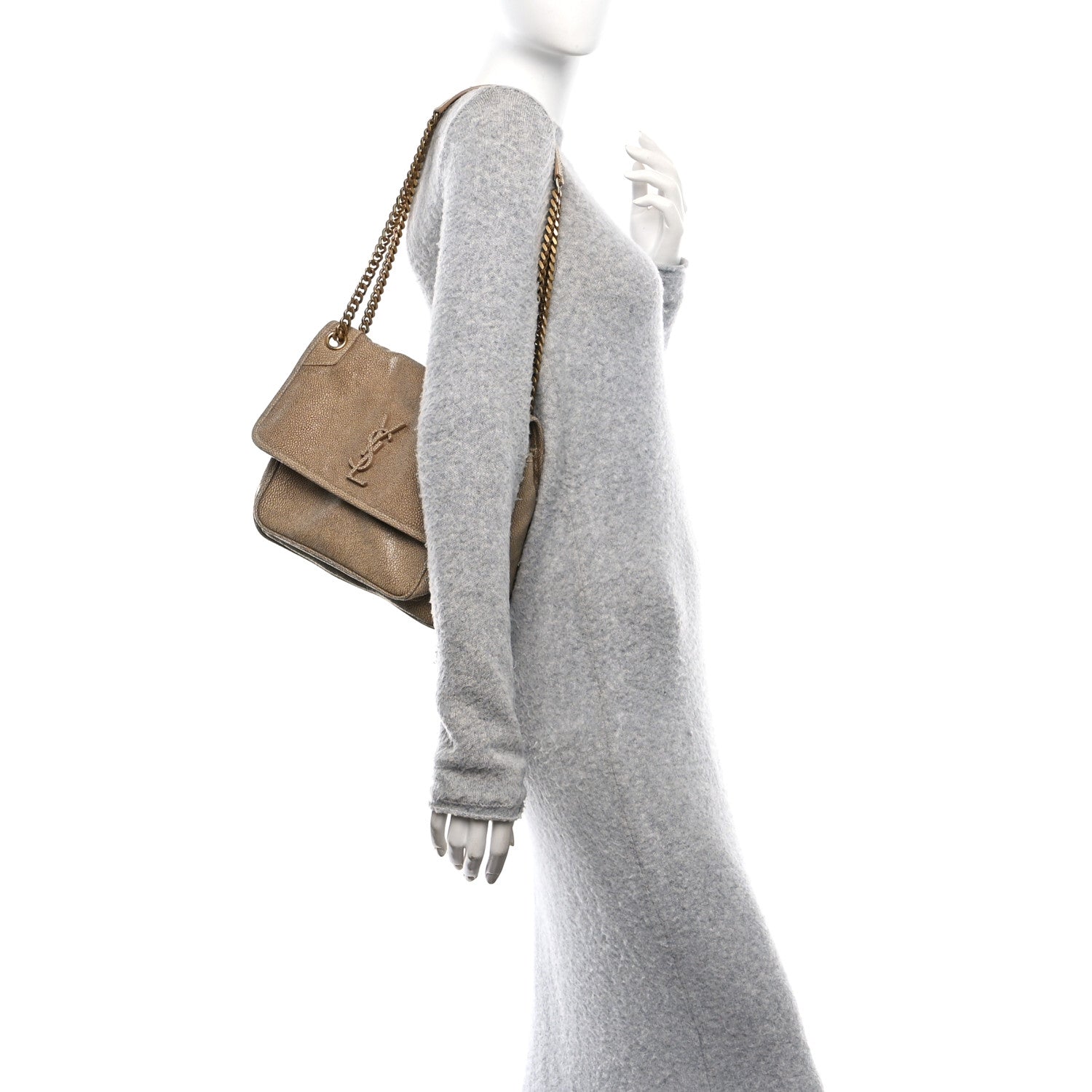 Saint Laurent Stingray Embossed Monogram Medium Niki Chain Satchel Beige 2 of 11