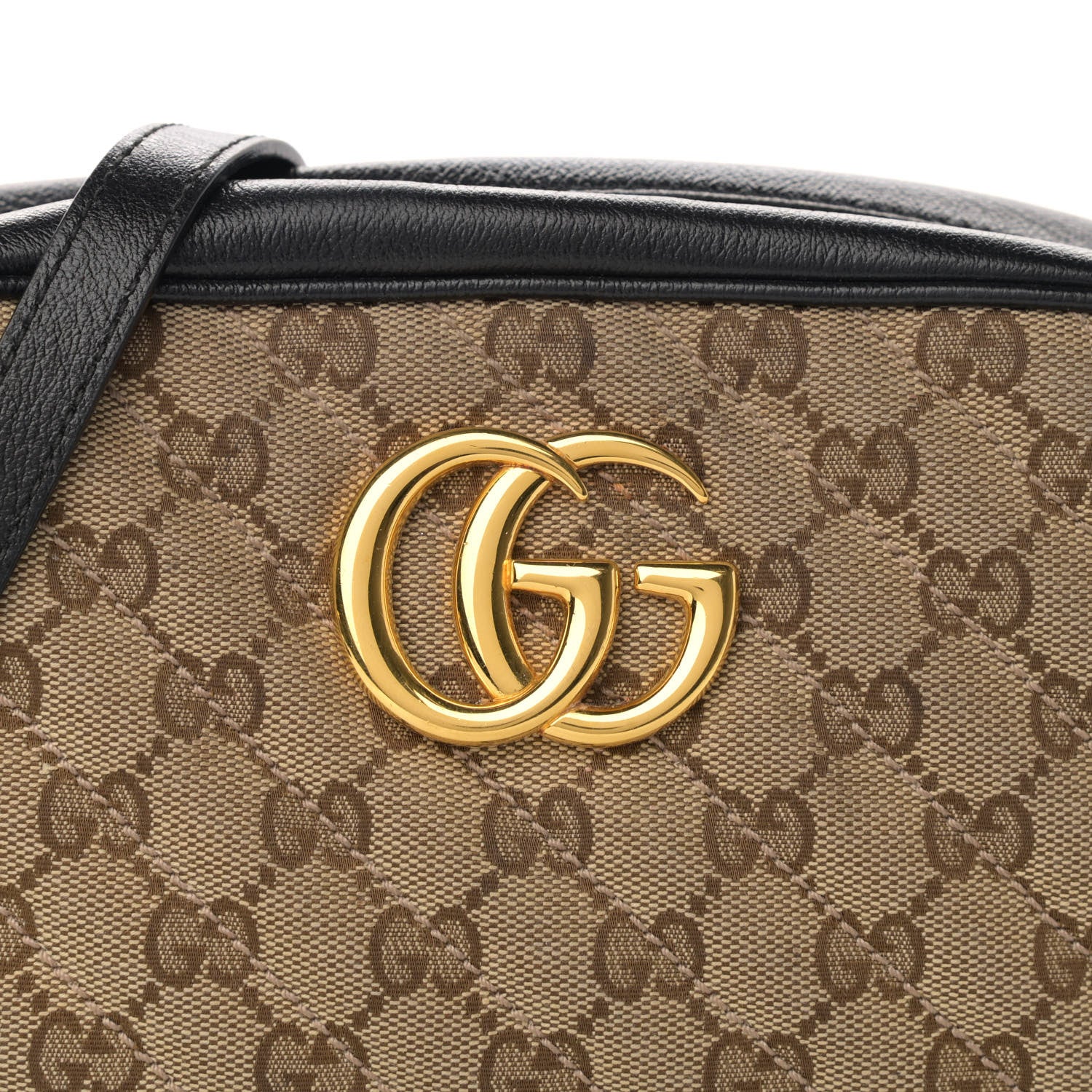 Gucci Monogram Matelasse Diagonal Small GG Marmont Chain Shoulder Bag Beige Black 8 of 12