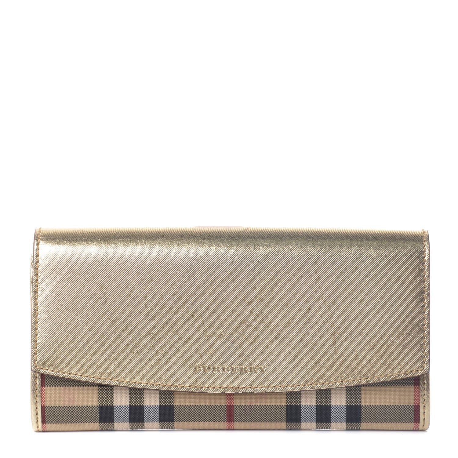 Burberry Metallic Calfskin Horseferry Check Porter Continental Wallet Gold 1 of 8