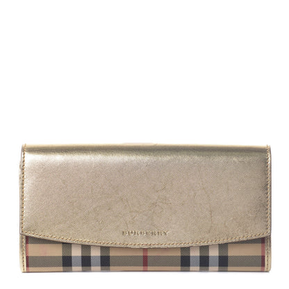 Burberry Metallic Calfskin Horseferry Check Porter Continental Wallet Gold 1 of 8