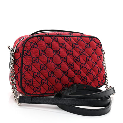 Gucci Monogram Multicolor Matelasse Diagonal Small GG Marmont Chain Shoulder Bag Red Blue 3 of 8