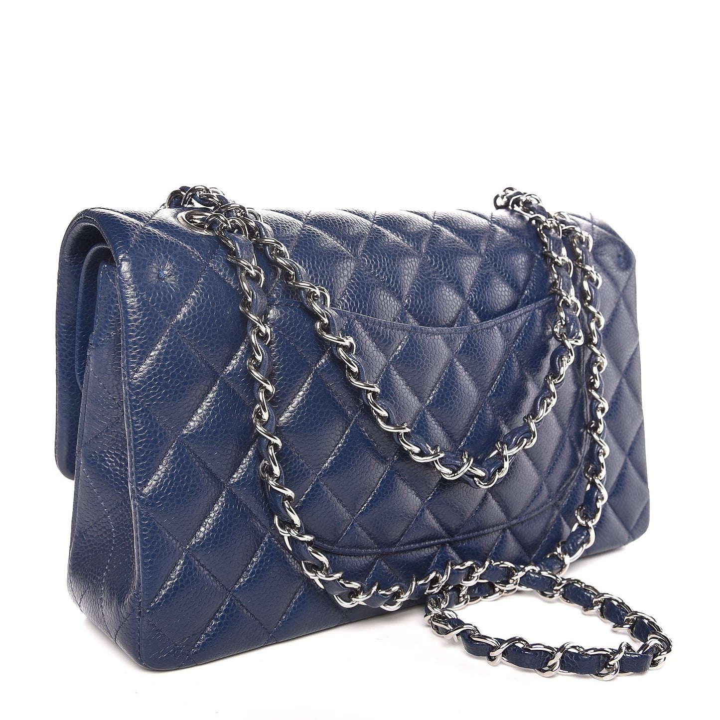 Caviar Quilted Medium Double Flap Navy