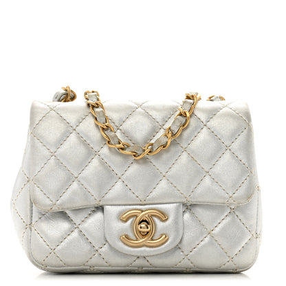 Chanel Metallic Lambskin Quilted Mini Square Flap Silver 1 of 13
