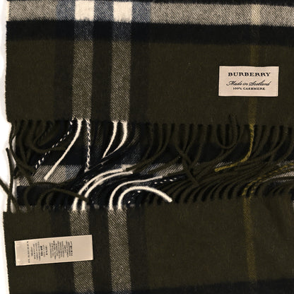 Burberry Cashmere Giant Check Fringe Scarf Olive Green 3 of 3