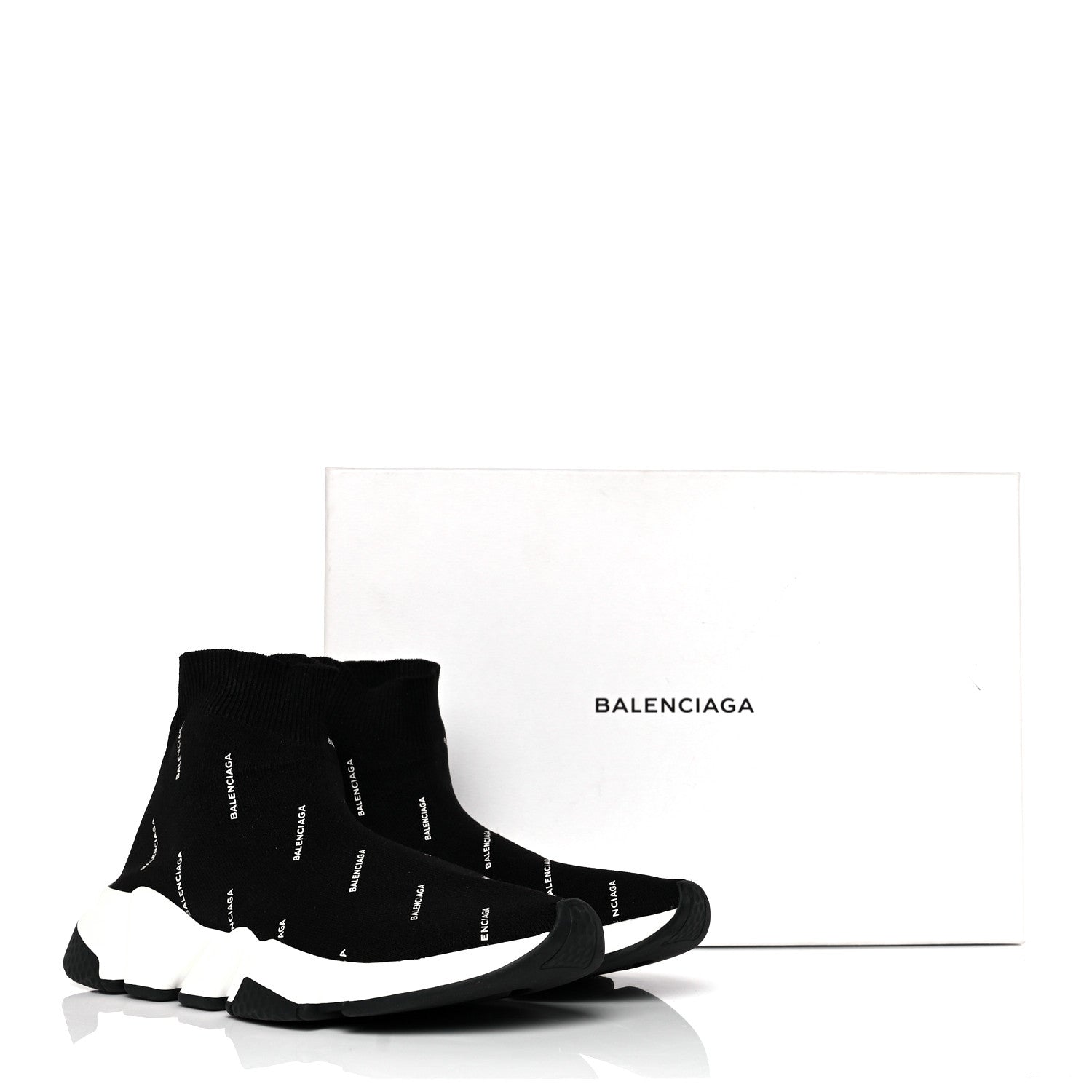 Balenciaga Neoprene Knit Allover Logo Bi-Color Sole Womens Speed Sneakers 36 Black White 8 of 8