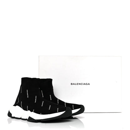 Balenciaga Neoprene Knit Allover Logo Bi-Color Sole Womens Speed Sneakers 36 Black White 8 of 8