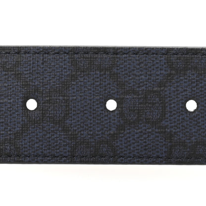 Gucci GG Supreme Monogram Plutone Calfskin Palladium Double G Reversible 37mm Belt 90 36 Black Blue 3 of 6