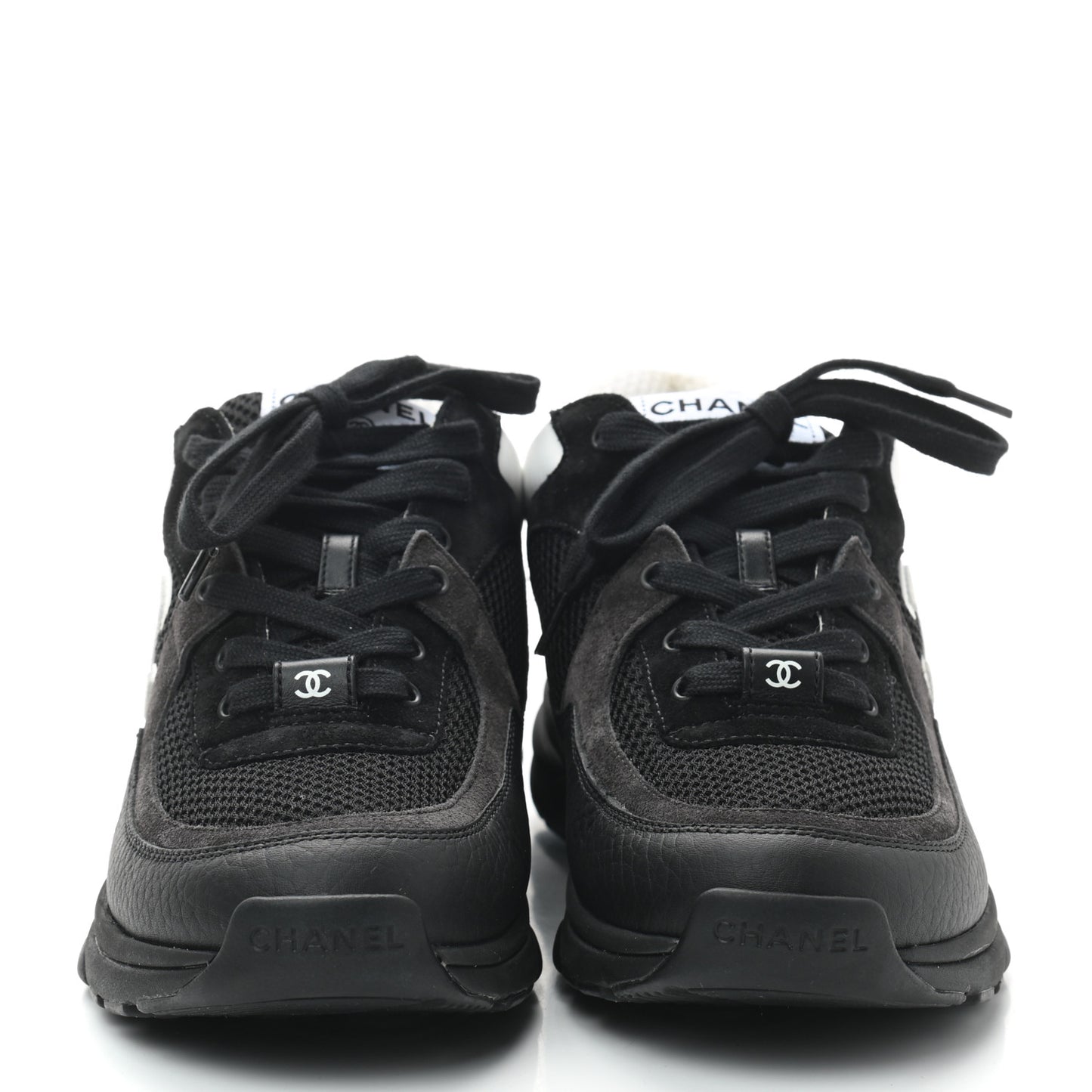 Mesh Suede Grained Calfskin Womens CC Sneakers 38 Black White