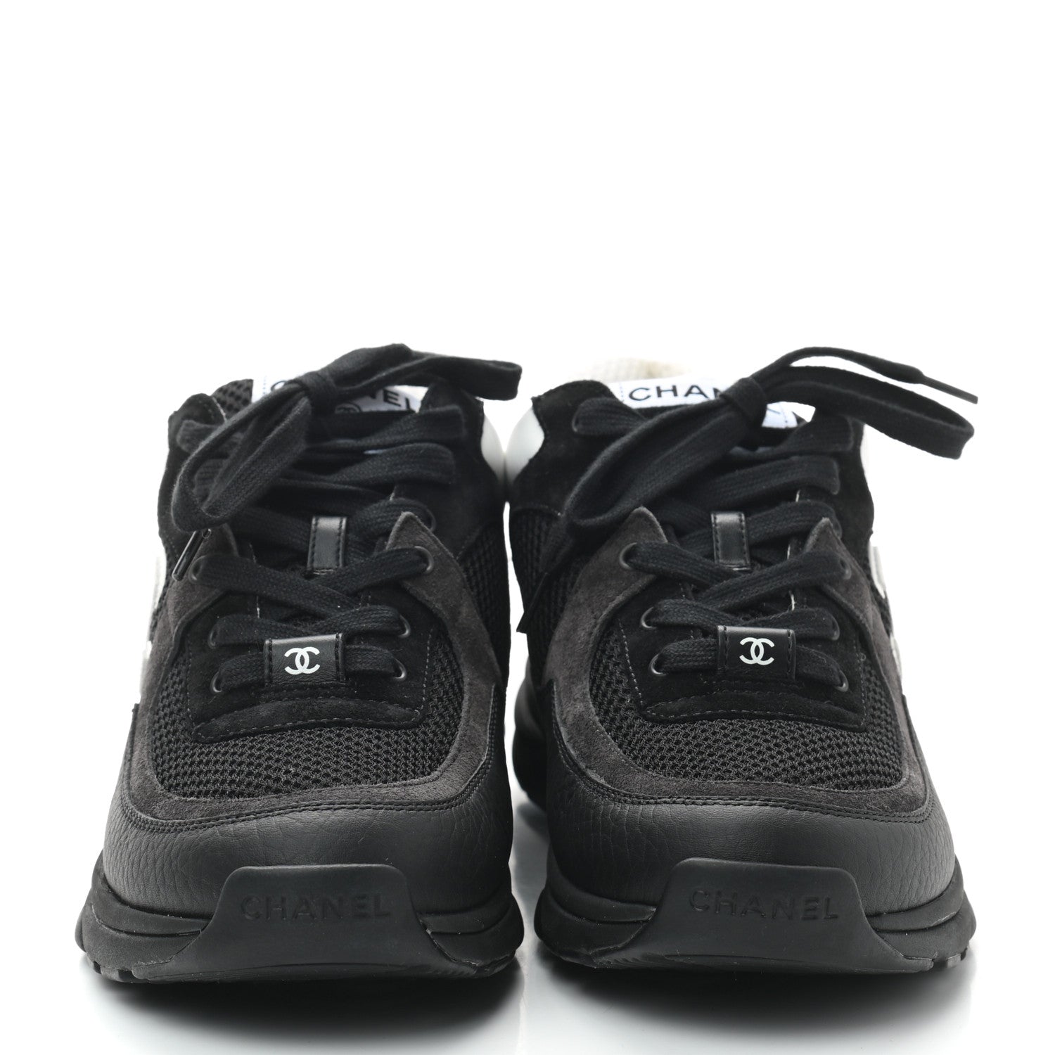 Chanel Mesh Suede Grained Calfskin Womens CC Sneakers 38 Black White 3 of 6