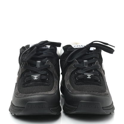 Chanel Mesh Suede Grained Calfskin Womens CC Sneakers 38 Black White 3 of 6