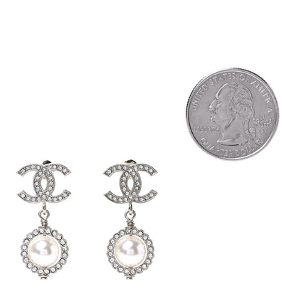 Chanel Crystal Pearl CC Drop Earrings Silver 2 of 4